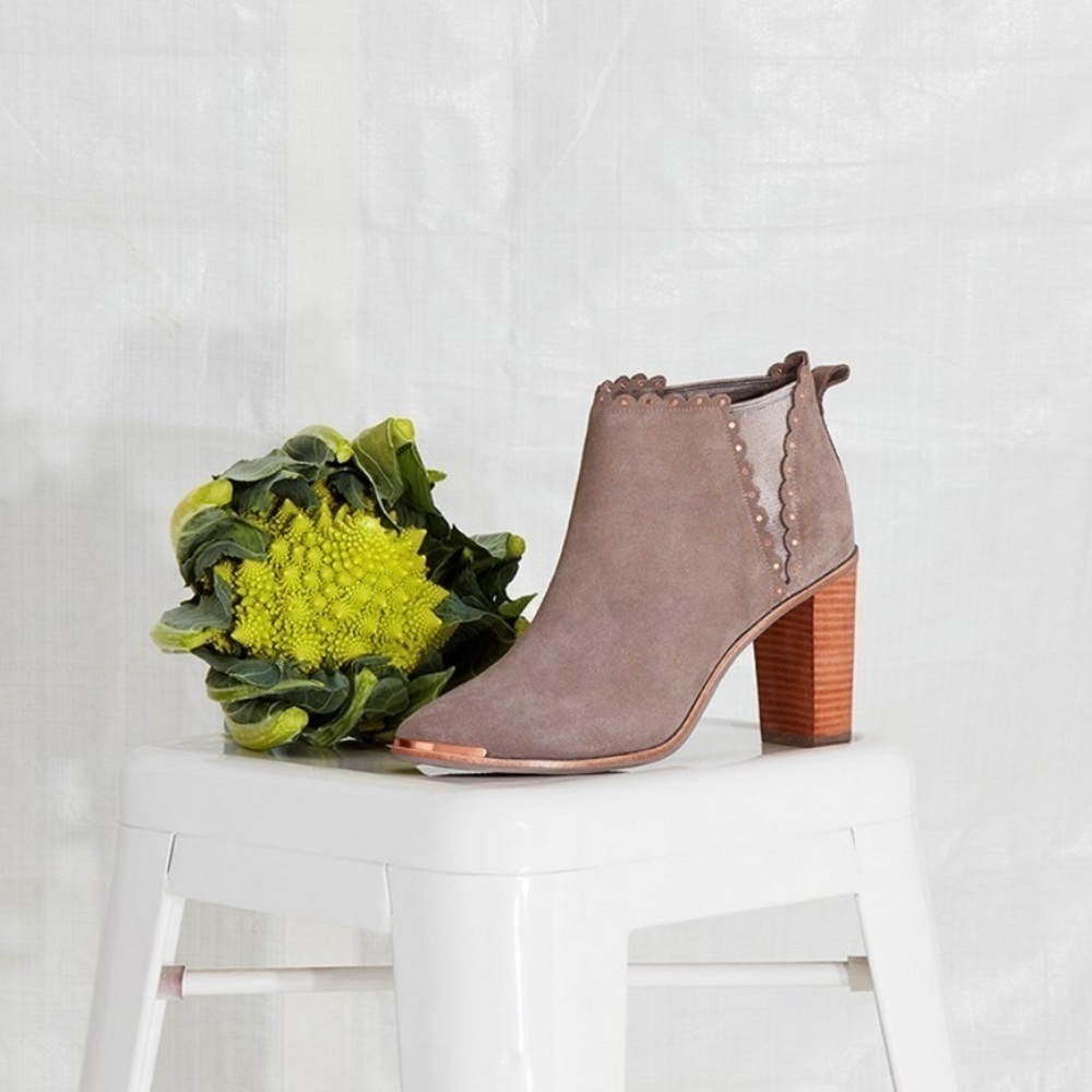Ted Baker Nurely Scallop Stud Suede Heeled Ankle Bootie